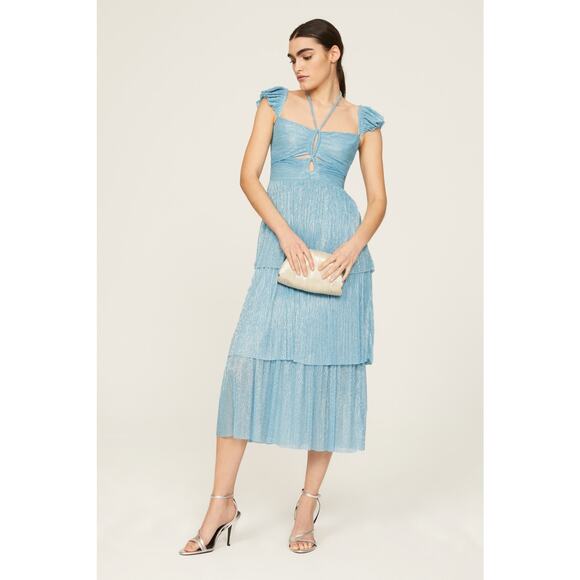 SABINA MUSAYEV Light Blue Metallic Corseted Back Keyhole Cutout Amandea Dress M - Picture 1 of 16